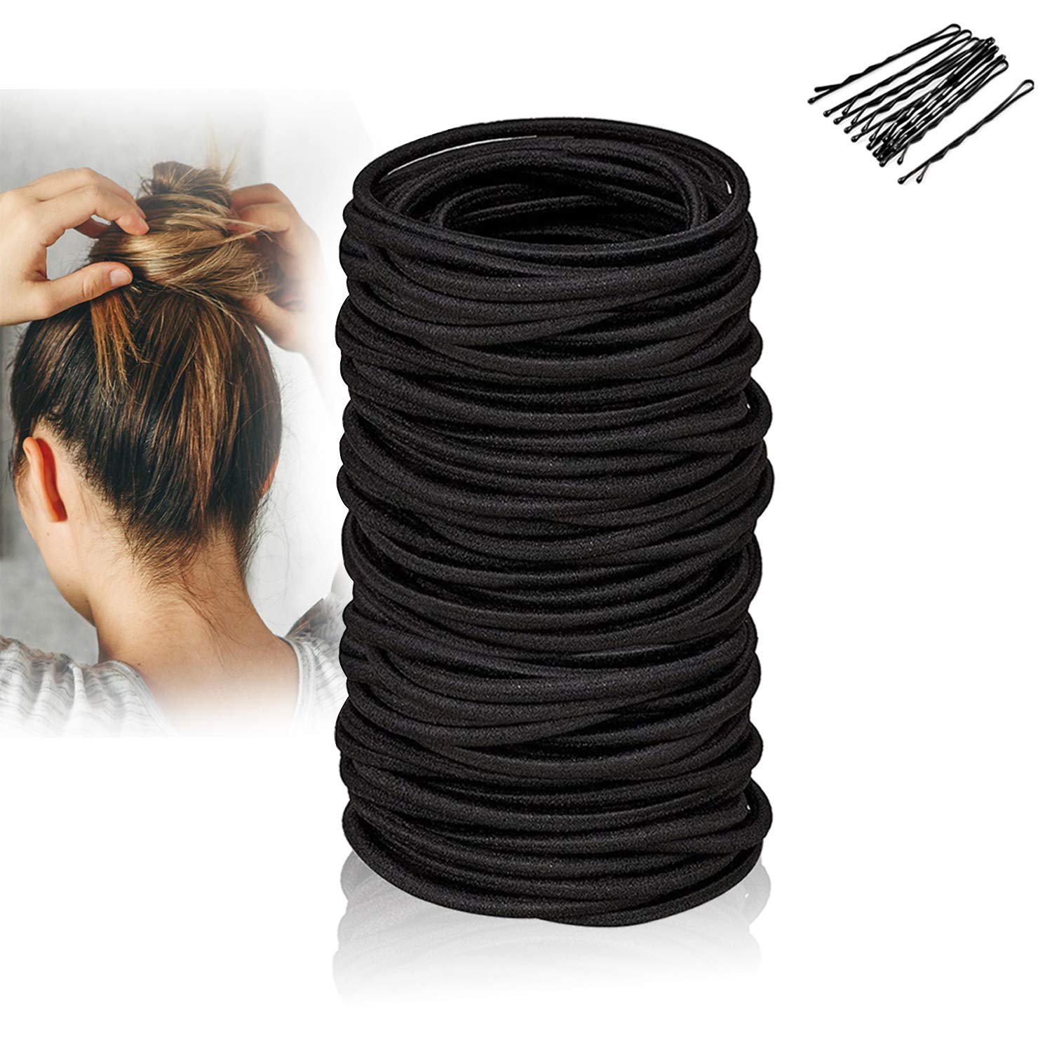 Black Elastic Hair Bands 120 Pcs Rubber Hair Ties for Thick Heavy and Curly Hair